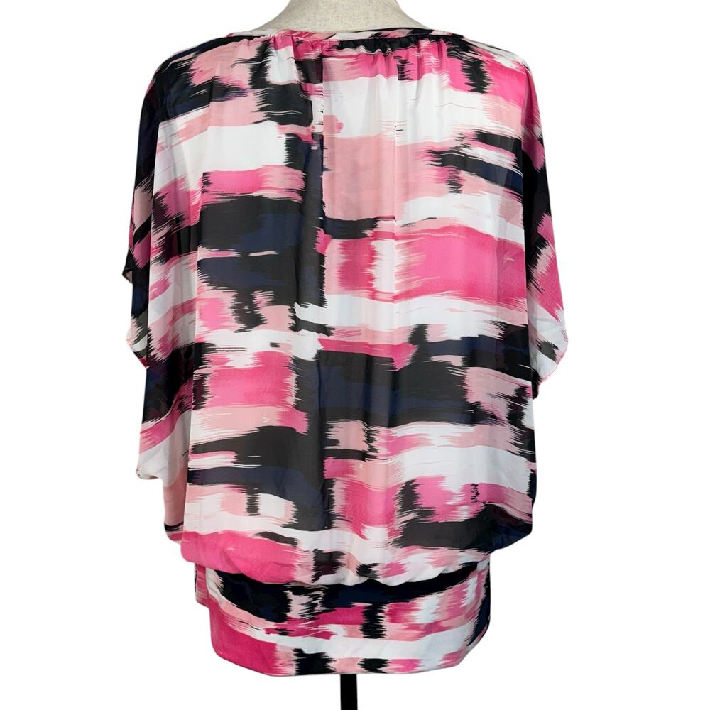 Style & Co X-Large Blouson Top Abstract Lined Flutter Sleeve Pullover Scoop Neck - Picture 4 of 8